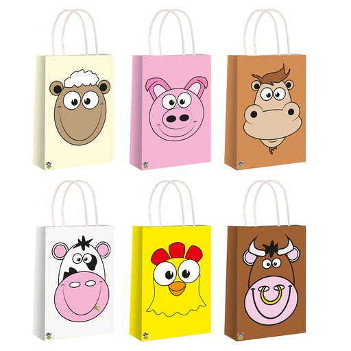 Farm Animal Faces Paper Party Bag with Handles - Happy Candy UK LTD