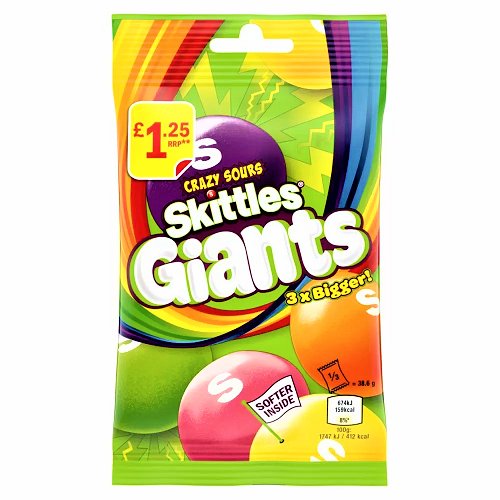 Skittles Giants Crazy Sours Share Bag 116g - Happy Candy UK LTD