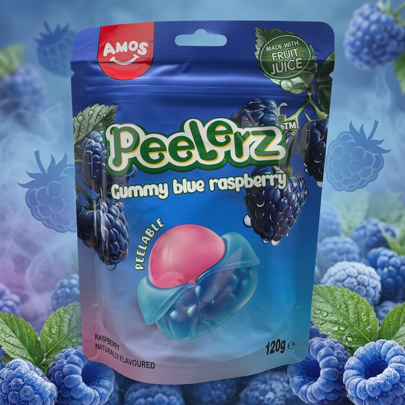Amos Peelerz Blue Raspberry Peelable Gummy Pouch 120g