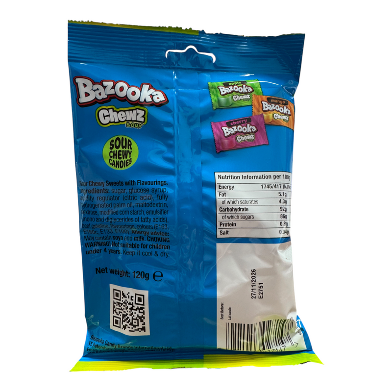 Bazooka Chewz Sour Bag 120g