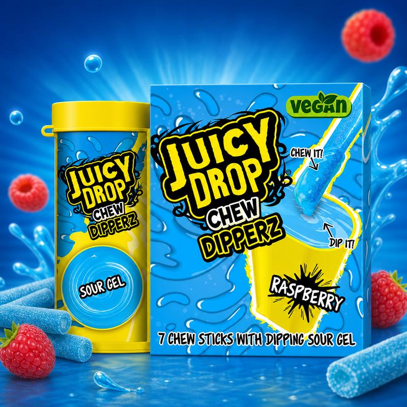 Bazooka Juicy Drop Chew Dipperz Blue Raspberry 65g