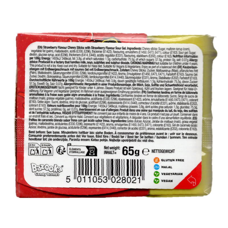 Bazooka Juicy Drop Chew Dipperz Strawberry 65g