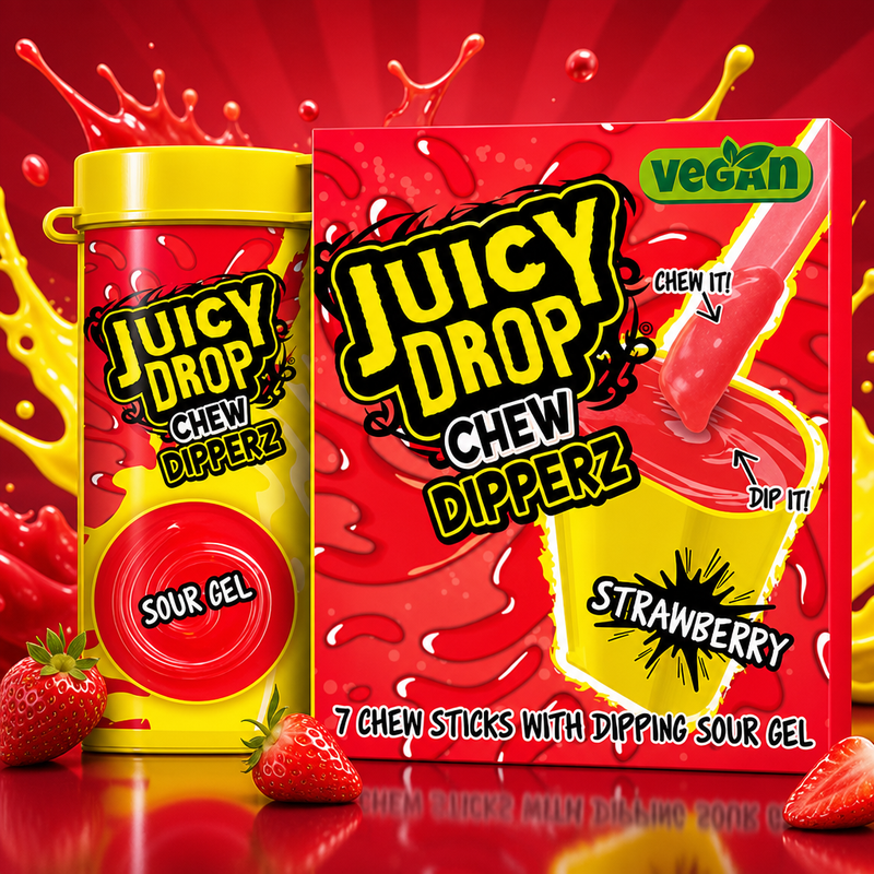 Bazooka Juicy Drop Chew Dipperz Strawberry 65g