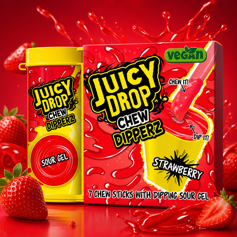 Bazooka Juicy Drop Chew Dipperz Strawberry 65g