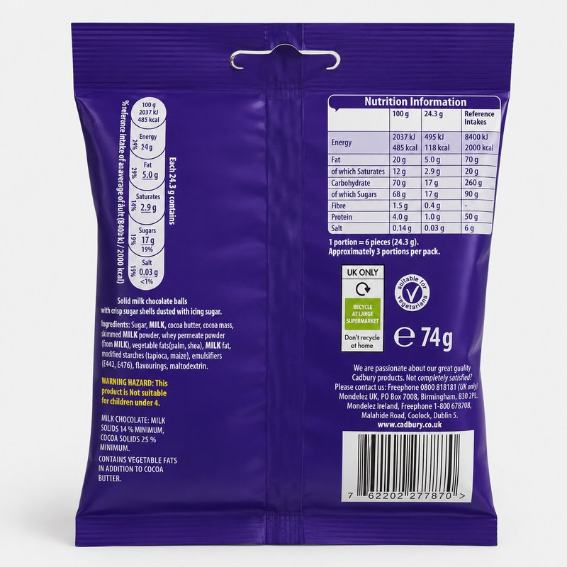 Cadbury Dairy Milk Chocolate Mini Snow Balls Bag 74g