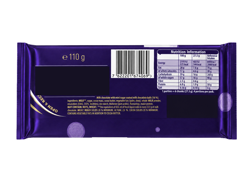 Cadbury Dairy Milk Mini Snowballs Chocolate Bar 110g