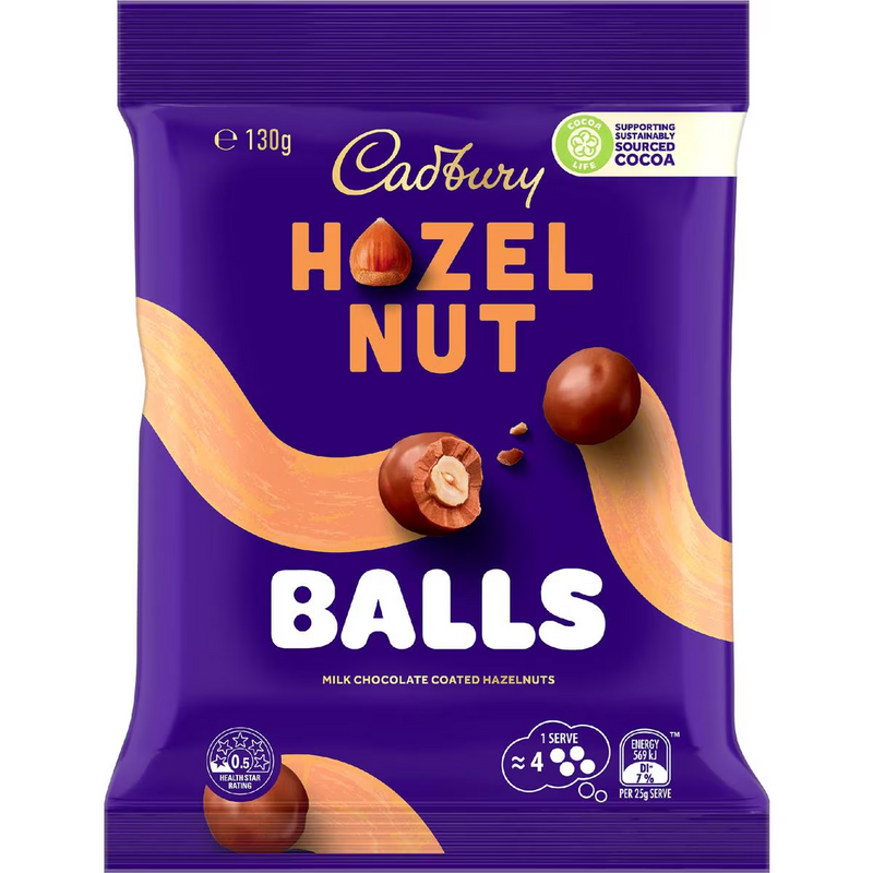 Cadbury HAZELNUT Milk Chocolate Balls Bag (AUSTRALIA) 130g