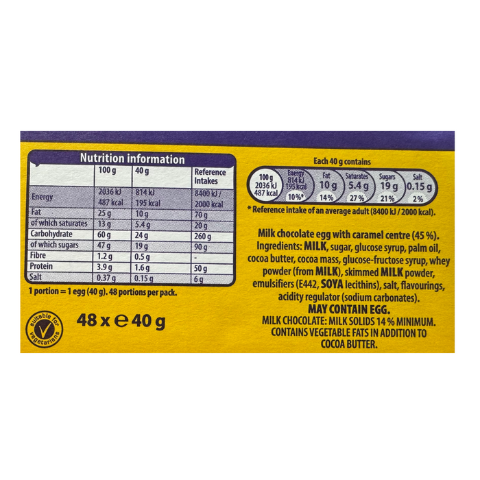 Cadbury Caramel Chocolate Eggs BULK BOX 48X40g