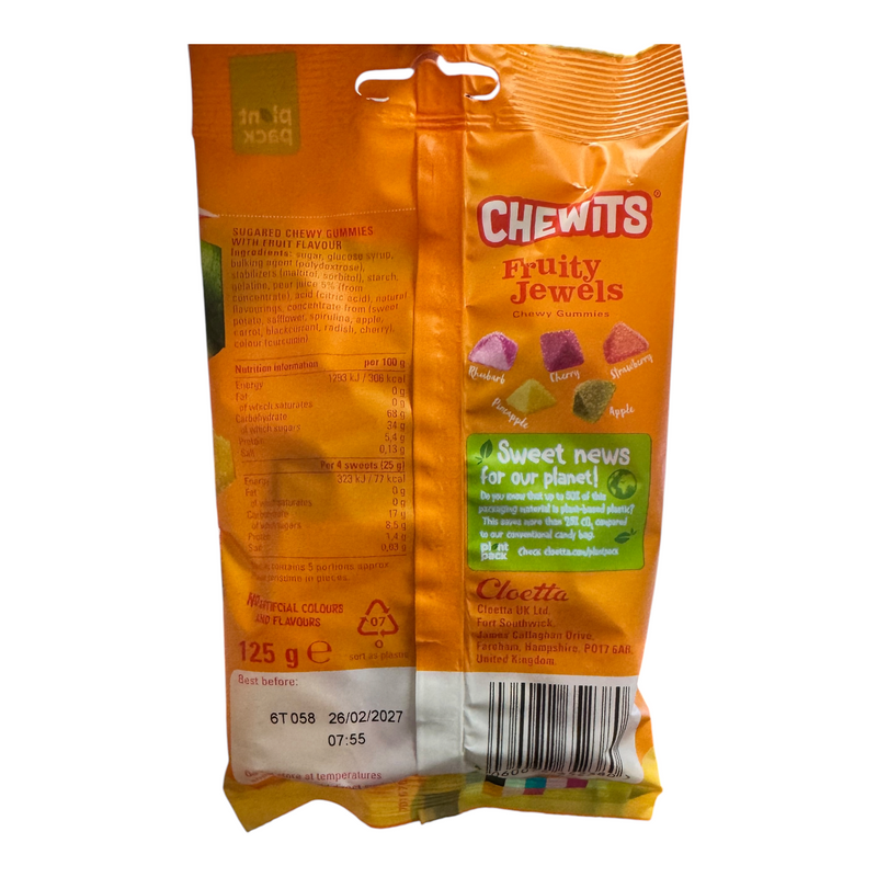 Chewits FRUITY JEWELS Chewy Gummies Share Bag 125g