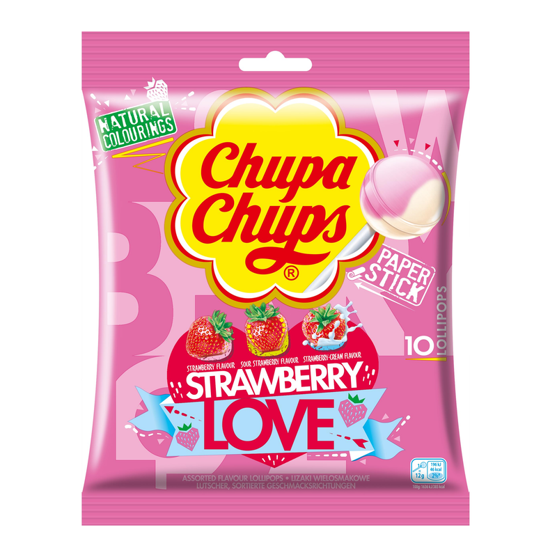 Chupa Chups Strawberry Love 10 Pack Lollipops Share Bag 120g