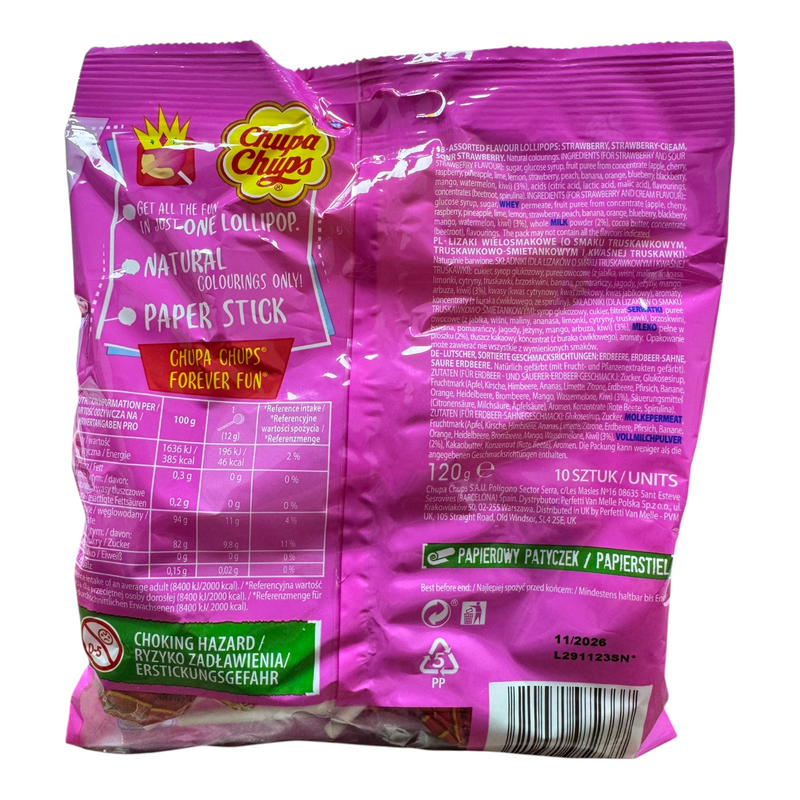 Chupa Chups Strawberry Love 10 Pack Lollipops Share Bag 120g