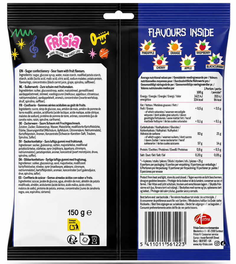 Frisia Sour Tunes Vegan Gummy Candy Bag 150g
