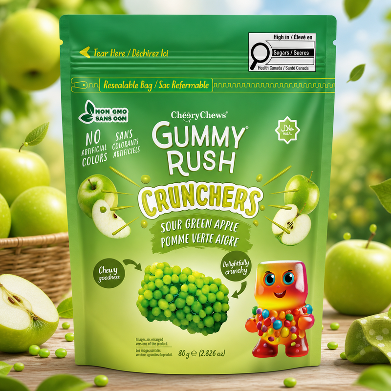Gummy Rush Crunchers Sour Apple Flavour Pouch 80g
