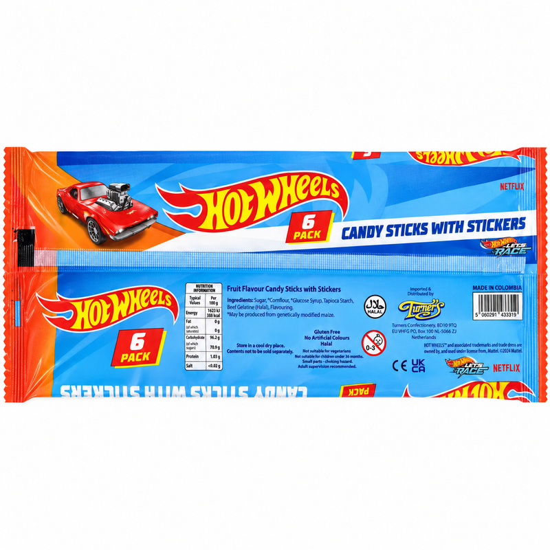 HOT WHEELS Let's Race Candy Sticks 6 Pack (6x16g) 96g