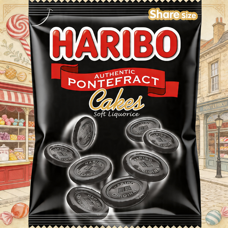 Haribo AUTHENTIC PONTEFRACT Cakes Soft Liquorice Share Bag 160g