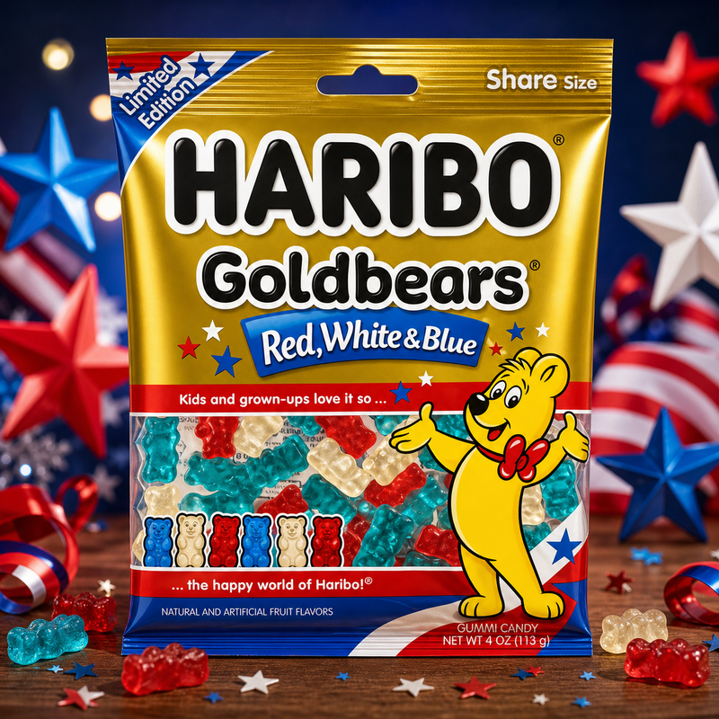 Haribo Goldbears RED WHITE & BLUE Sweets Share Bag (USA) 113g