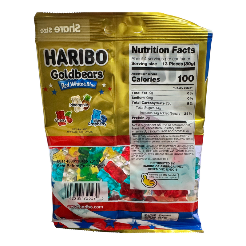 Haribo Goldbears RED WHITE & BLUE Sweets Share Bag (USA) 113g