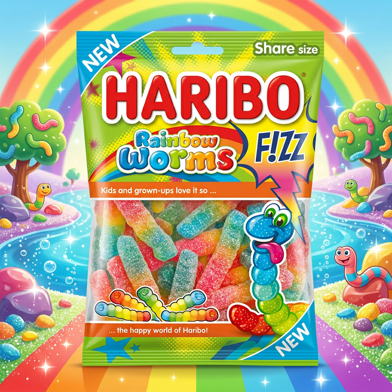 Haribo Rainbow Worms FIZZ Sweets Share Bag (IMPORT) 200g