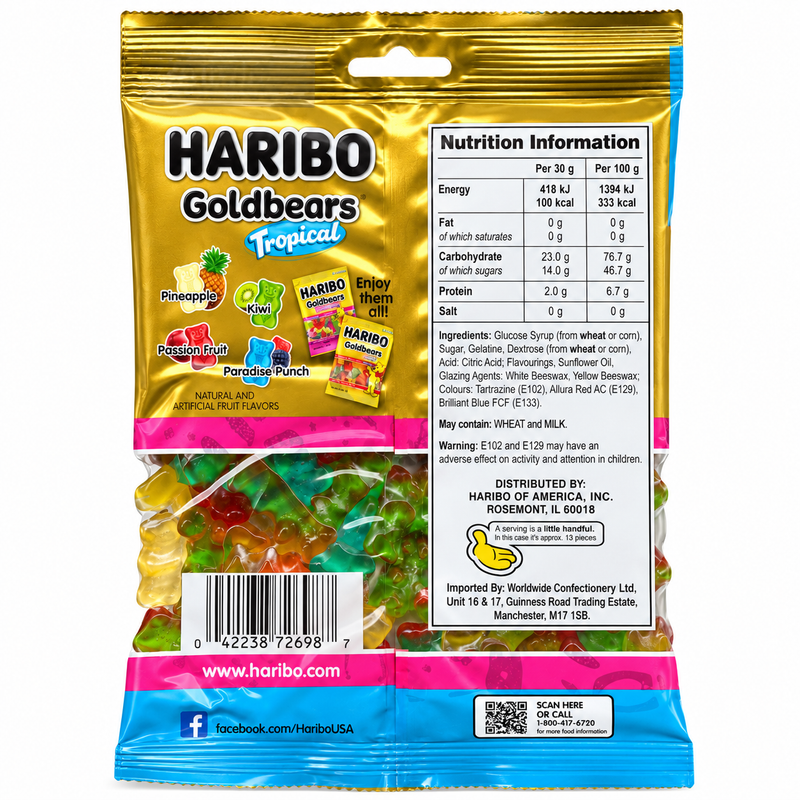 Haribo Goldbears TROPICAL Sweets Share Bag (USA) 113g
