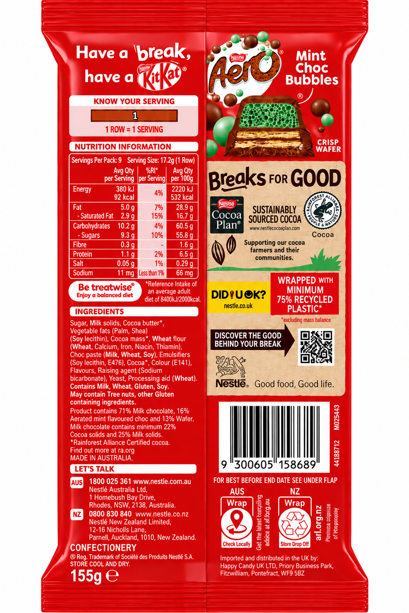 Kit Kat Aero Mint Milk Chocolate Block (AUSTRALIA) 155g