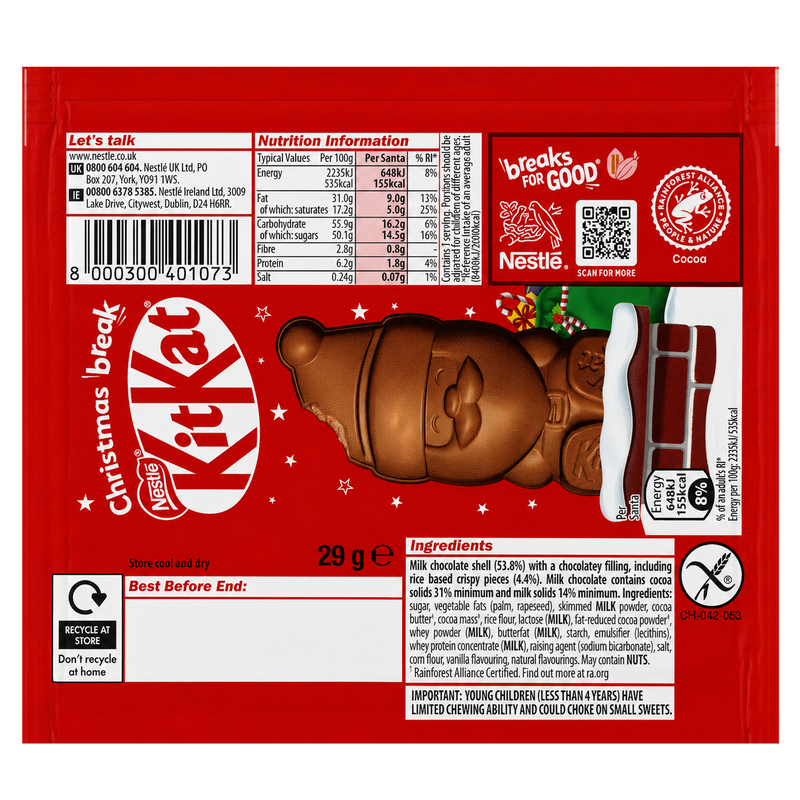 Kit Kat Santa 3 Pack Milk Chocolate Christmas Figure 3x29g