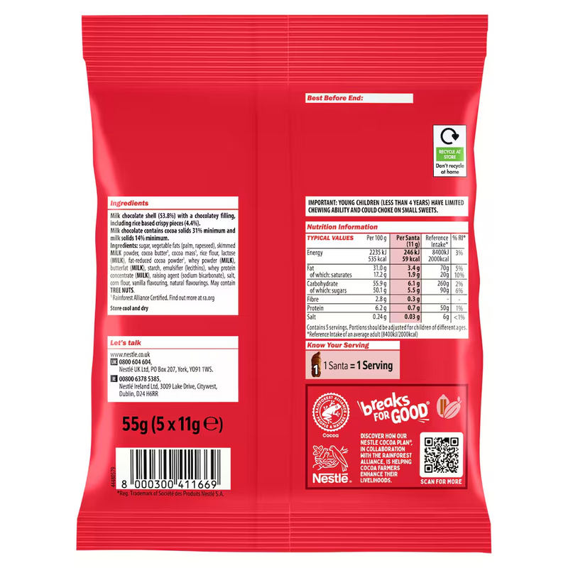 Kit Kat Santa Milk Chocolate Sharing Bag (5x11g) 55G