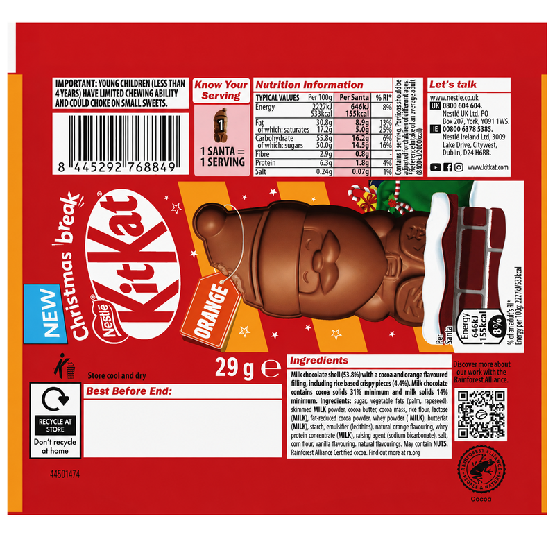 Kit Kat Santa Orange 3 Pack Milk Chocolate Figure 3x29g