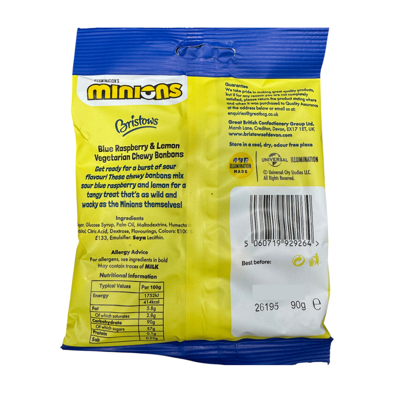MINIONS Sour Blue Raspberry & Lemon Bon Bons Bag 90g