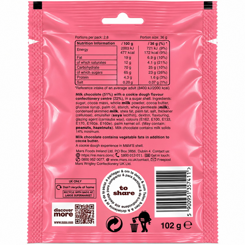M&M's Cookie Dough Milk Chocolate Share Bag 102g