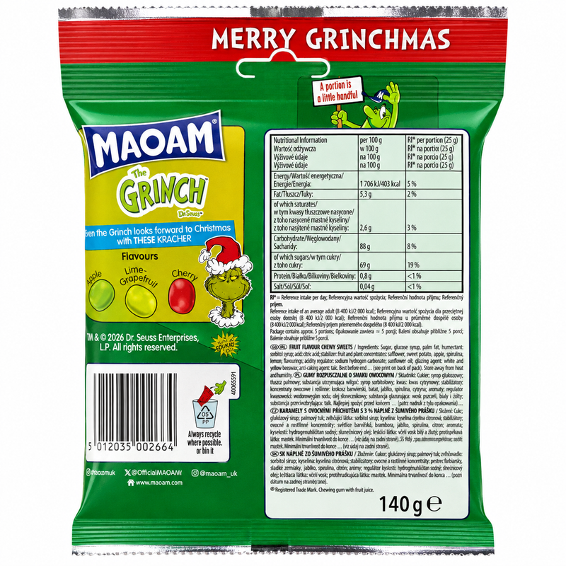 Maoam The GRINCH MERRY GRINCHMAS Sweet Bag 140g