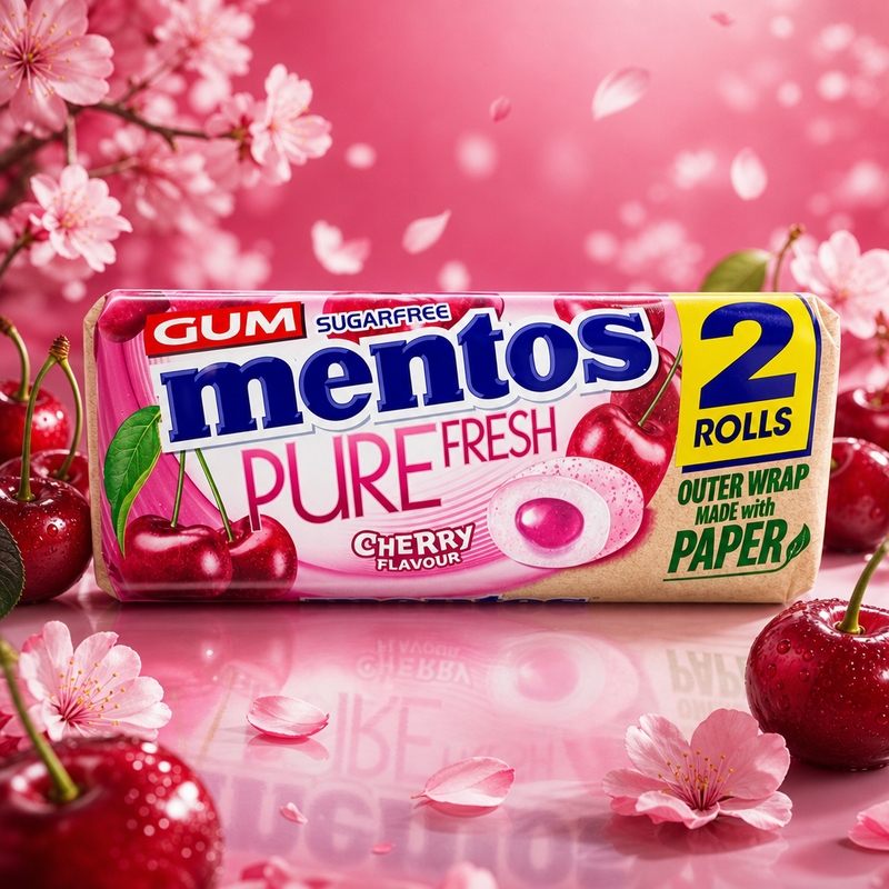 Mentos Pure Fresh Cherry Sugar Free Chewing Gum 16 Piece (2x15g)