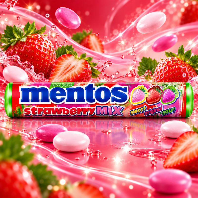 Mentos STRAWBERRY MIX Chewy Dragees Roll 37.5g