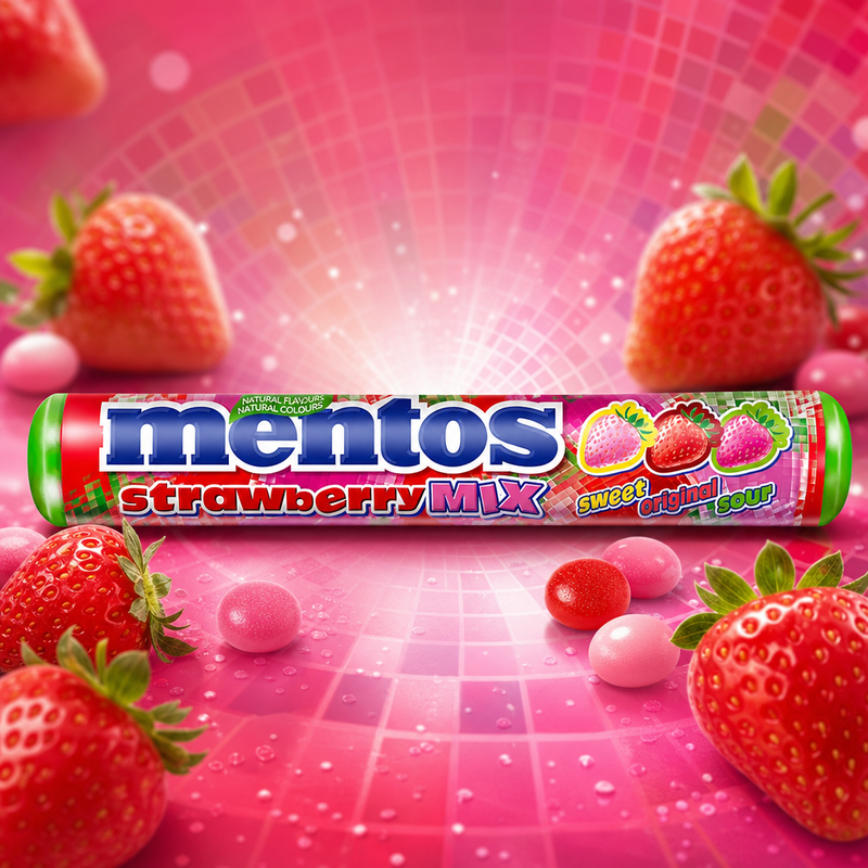 Mentos STRAWBERRY MIX Chewy Dragees Roll 37.5g