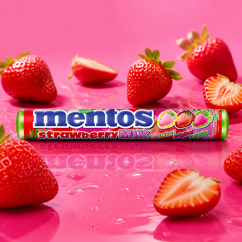 Mentos STRAWBERRY MIX Chewy Dragees Roll 37.5g