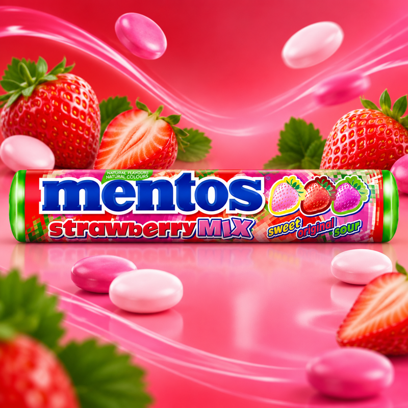 Mentos STRAWBERRY MIX Chewy Dragees Roll 37.5g