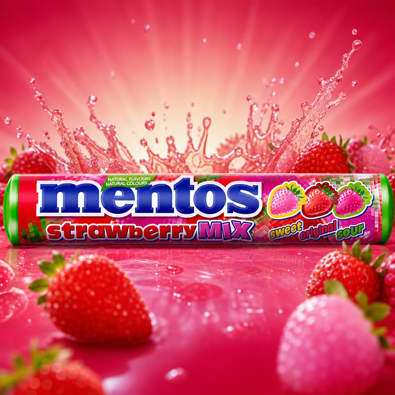 Mentos STRAWBERRY MIX Chewy Dragees Roll 37.5g