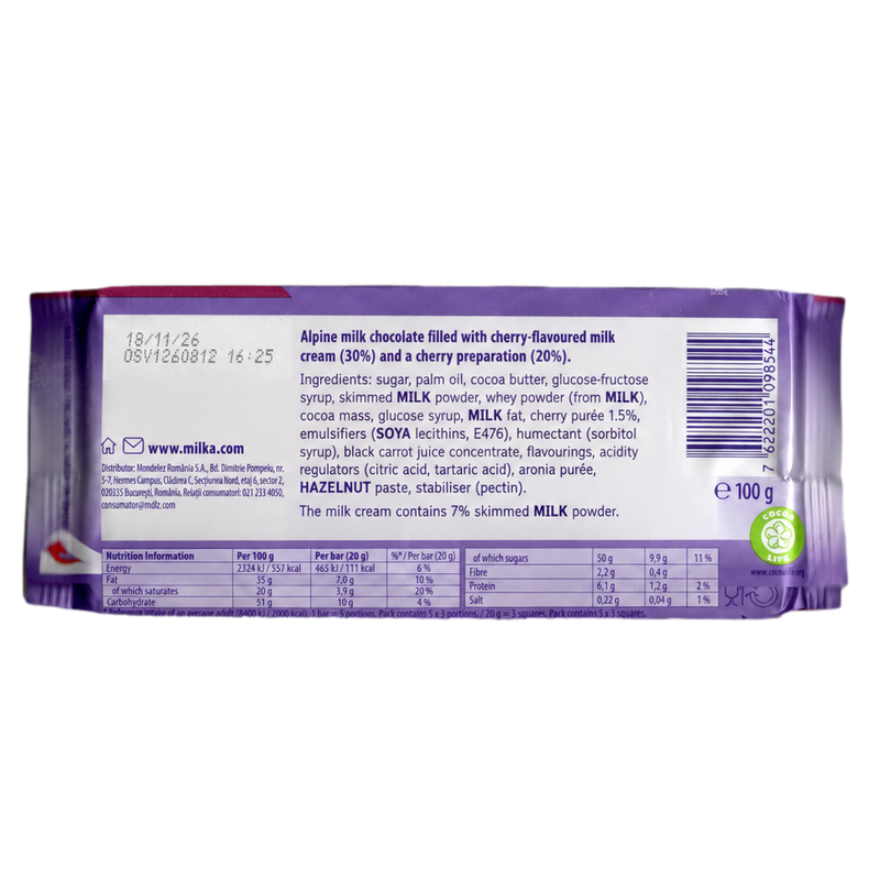Milka Cherry Creme Milk Chocolate Sharing Bar 100g