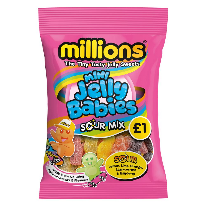 Millions Mini Jelly Babies Sour Mix Bag 100g