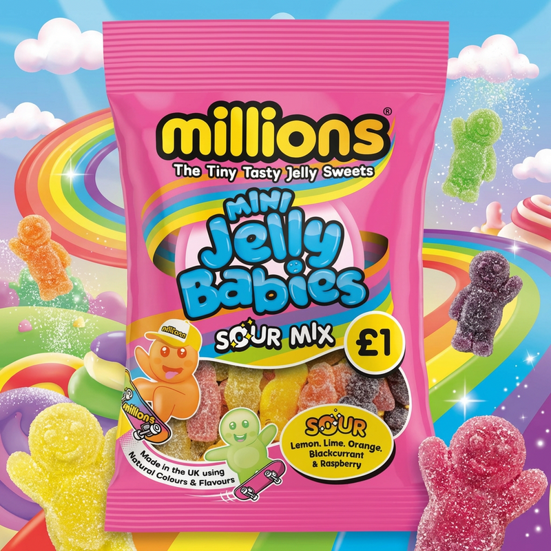 Millions Mini Jelly Babies Sour Mix Bag 100g