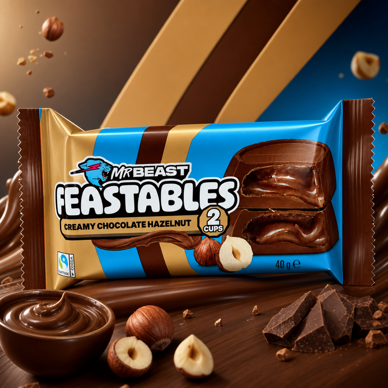 Mr Beast Feastables 2 Creamy Chocolate Hazelnut Cups 40g