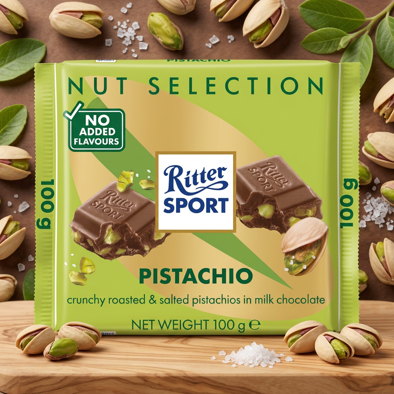Ritter Sport Pistachio Milk Chocolate Bar 100g