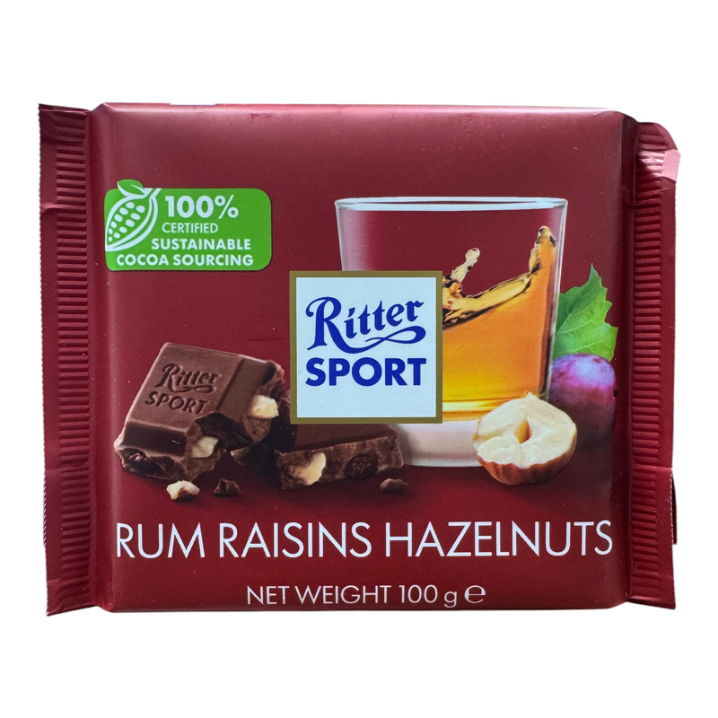 Ritter Sport Rum Raisins Hazelnuts Milk Chocolate Bar 100g