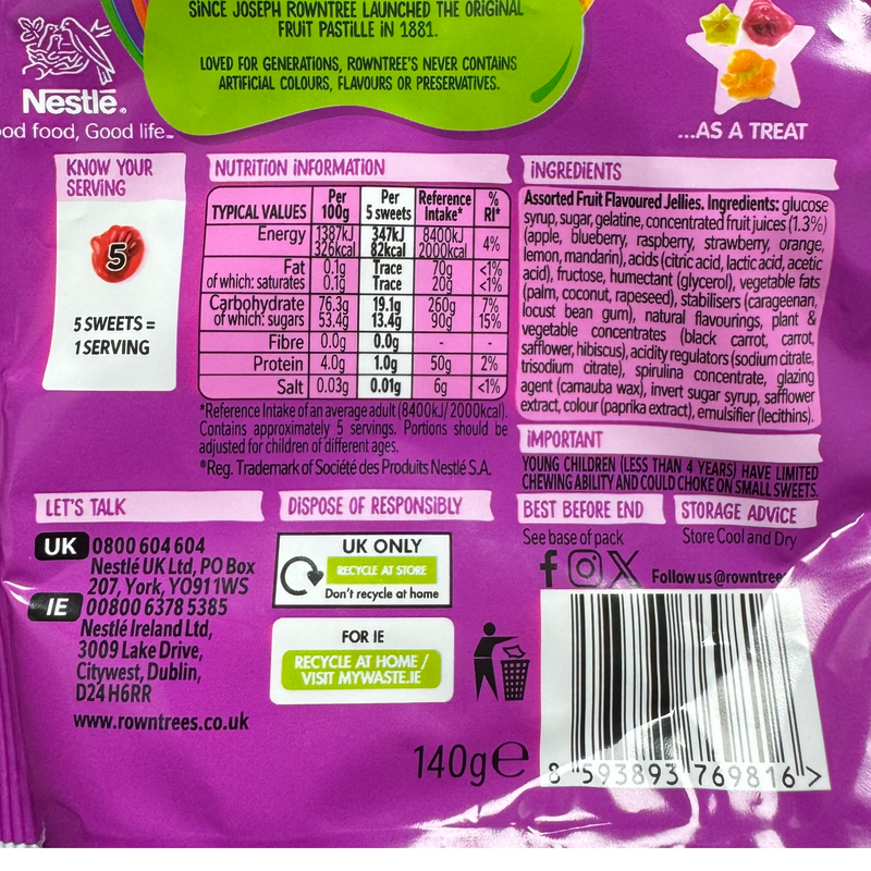 Rowntree's Randoms JUICERS Sweets Sharing Bag 140g