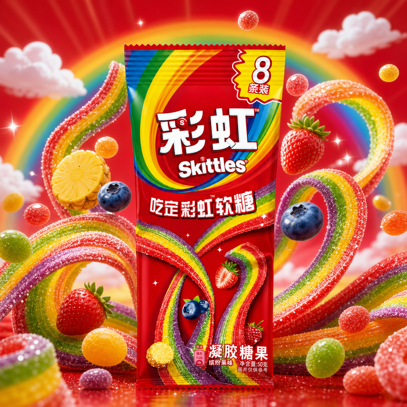Skittles Taste the Rainbow BELTS Soft Candy (CHINA) 8 Pack 56g