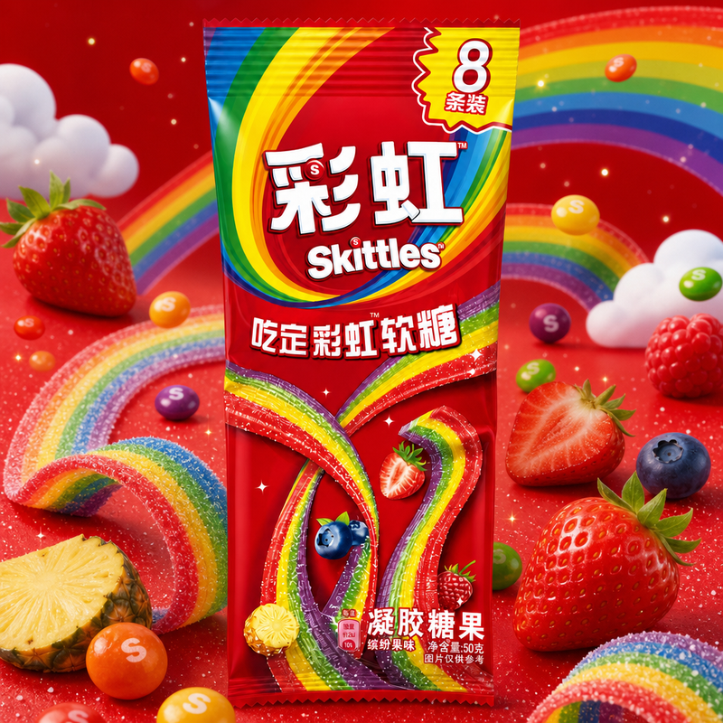 Skittles Taste the Rainbow BELTS Soft Candy (CHINA) 8 Pack 56g