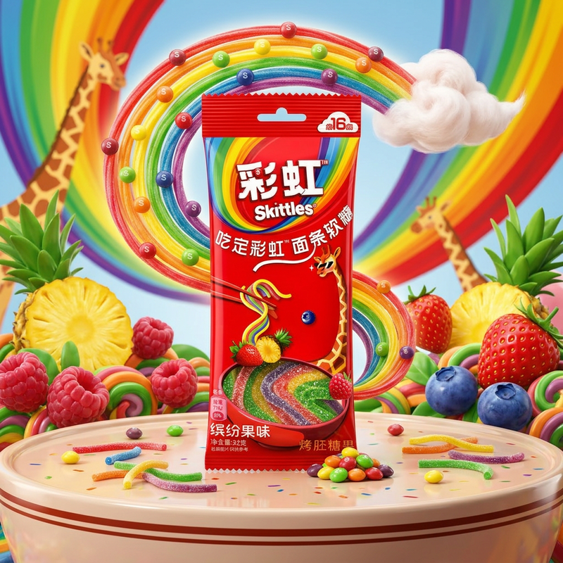 Skittles Taste the Rainbow NOODLES Soft Candy (CHINA) 16 Pack 32g