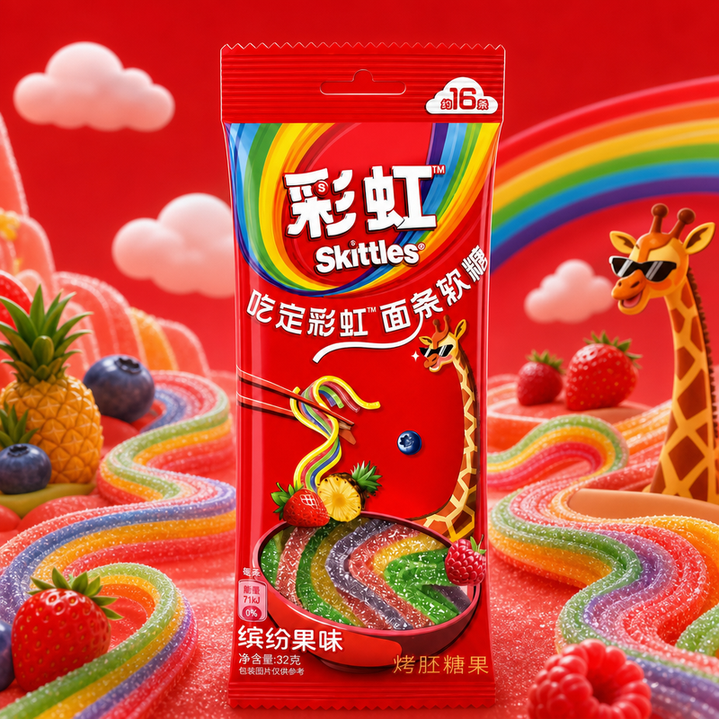 Skittles Taste the Rainbow NOODLES Soft Candy (CHINA) 16 Pack 32g