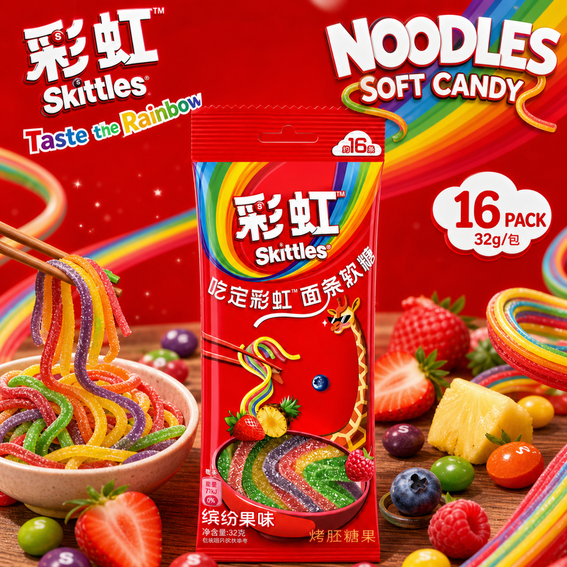 Skittles Taste the Rainbow NOODLES Soft Candy (CHINA) 16 Pack 32g