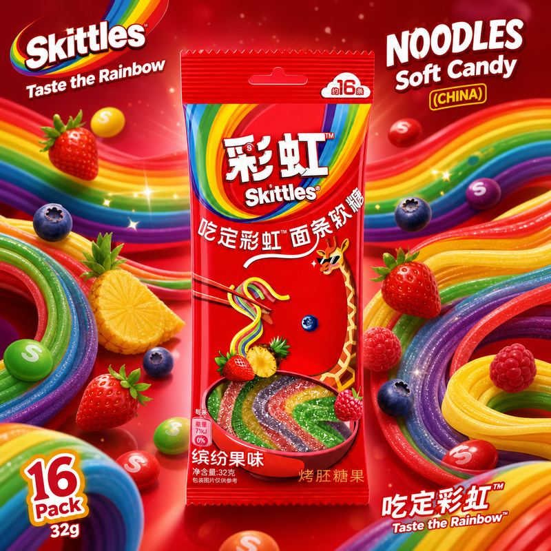 Skittles Taste the Rainbow NOODLES Soft Candy (CHINA) 16 Pack 32g