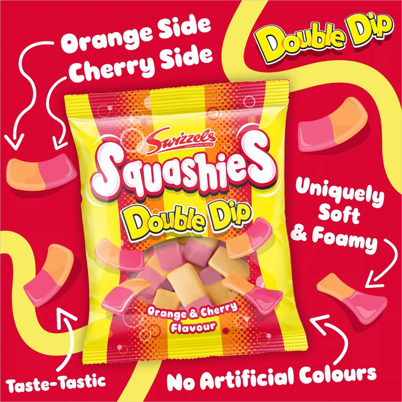 Swizzels Squashies Double Dip Orange & Cherry Bag 120g